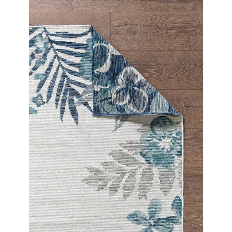 Domani Novarro Coastal Floral Bordered Reversible Indoor / Outdoor Area Rug