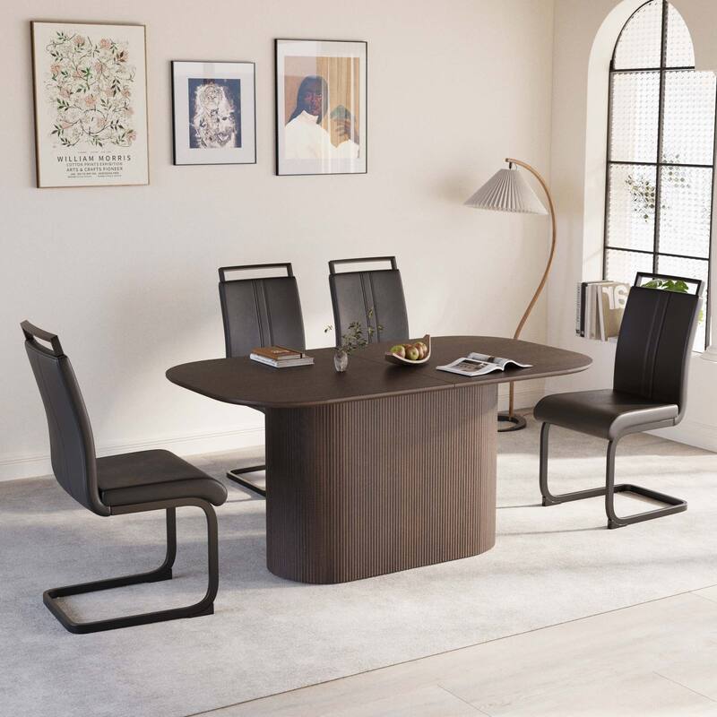 5-Piece Black Brown Dining Set with 4 PU Leather Armless Chairs, Coffee Table & Chairs Set for Dining Room