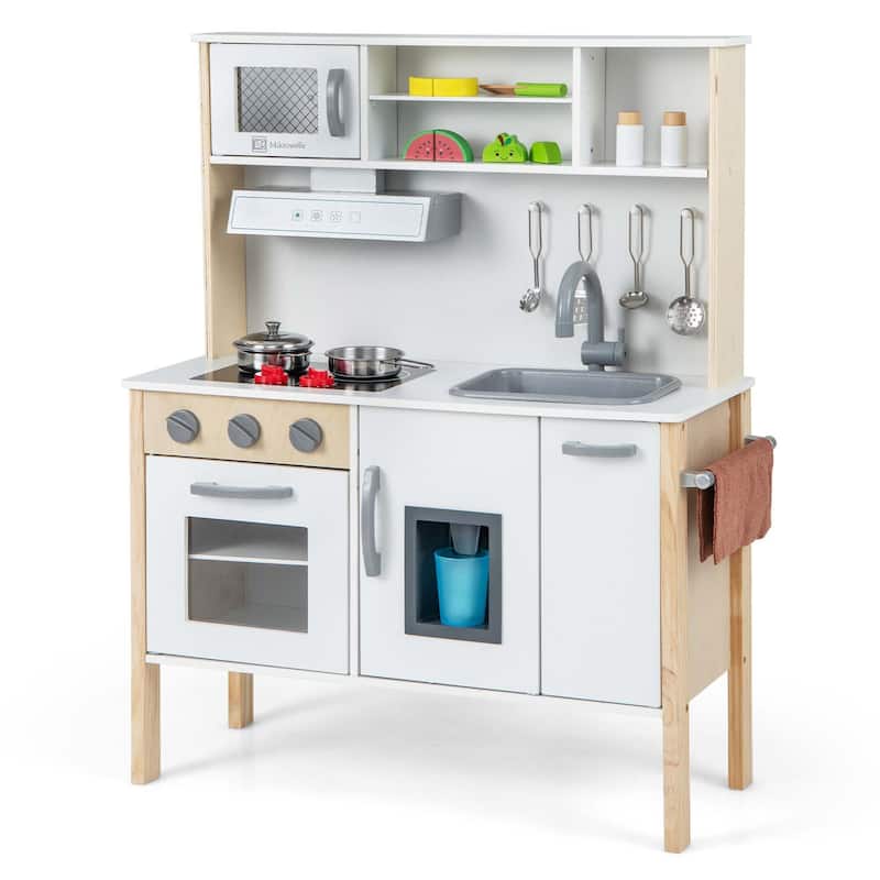 Kids Kitchen Playset Wooden Pretend Play Toy Kitchen Set - White