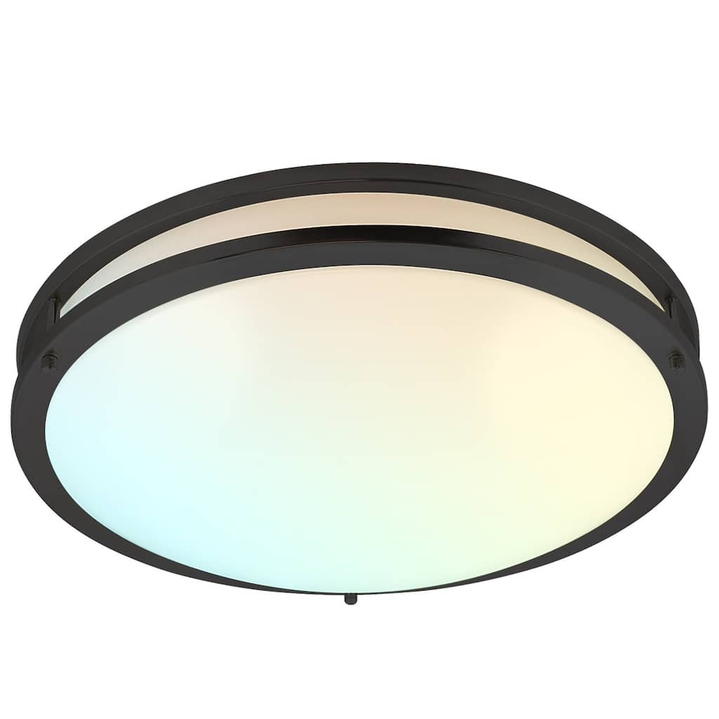 Luxrite 18 Inch LED Flush Mount Ceiling Light 5 Color Selectable Dimmable 24W 2160 Lumens ETL Listed Matte Black