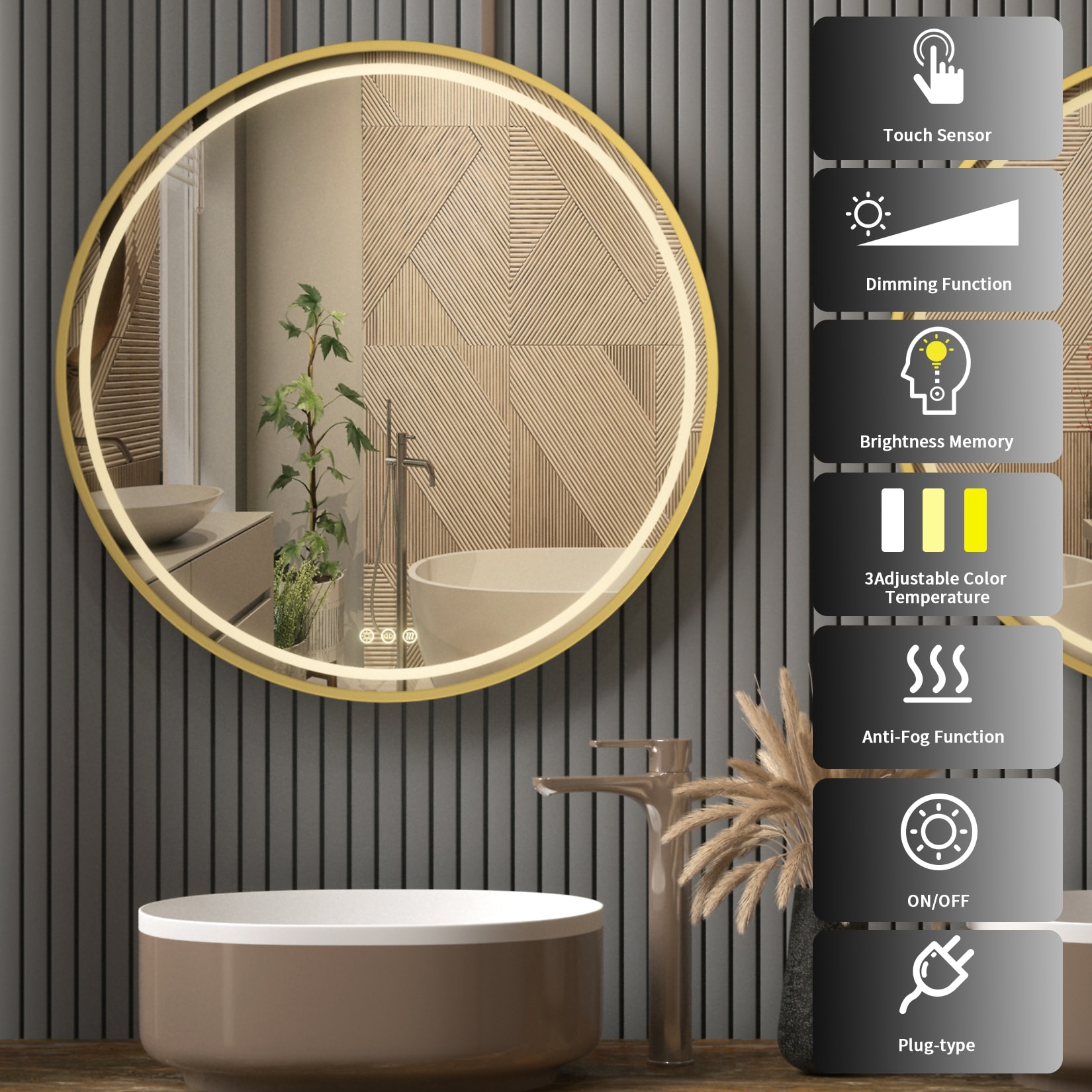 Large round illuminated mirror online