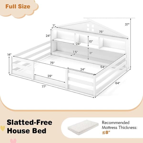 dimension image slide 3 of 4, Twin/Full Size Versatile 2-in-1 Montessori Floor Bed w/LED Light