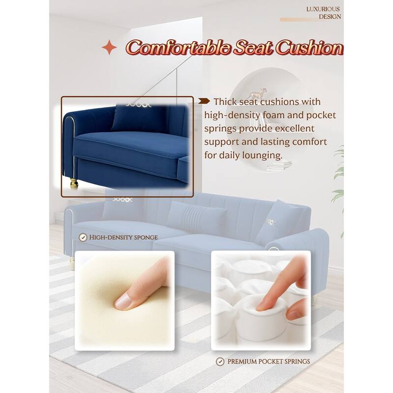 87.4" Luxury Loveseat Sofa with Metal Legs, Round Arms