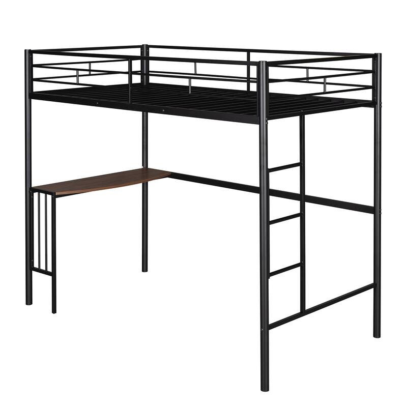 L-Shaped Metal Bunk Bed w/Built-in Desk & Ladder, Twin Over Full Size