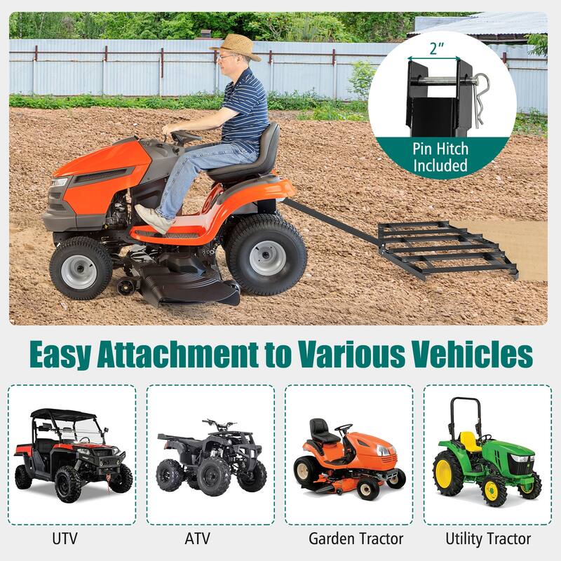 Gymax 84'' Wide Driveway Drag Tow-Behind Leveling Rake w/Reinforced