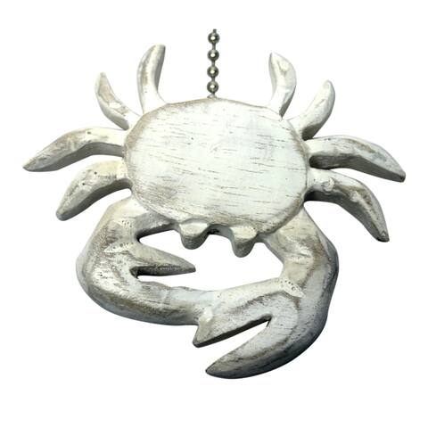 Whitewashed Coastal Crab Hand Carved Wood Ceiling Fan Light Pull