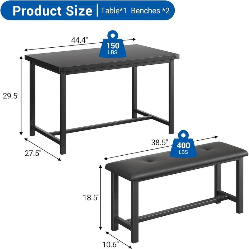 Kitchen Table with Benches, Dining Table Set for 4,Rectangular Dining Table Set for Small Space Apartment Studio