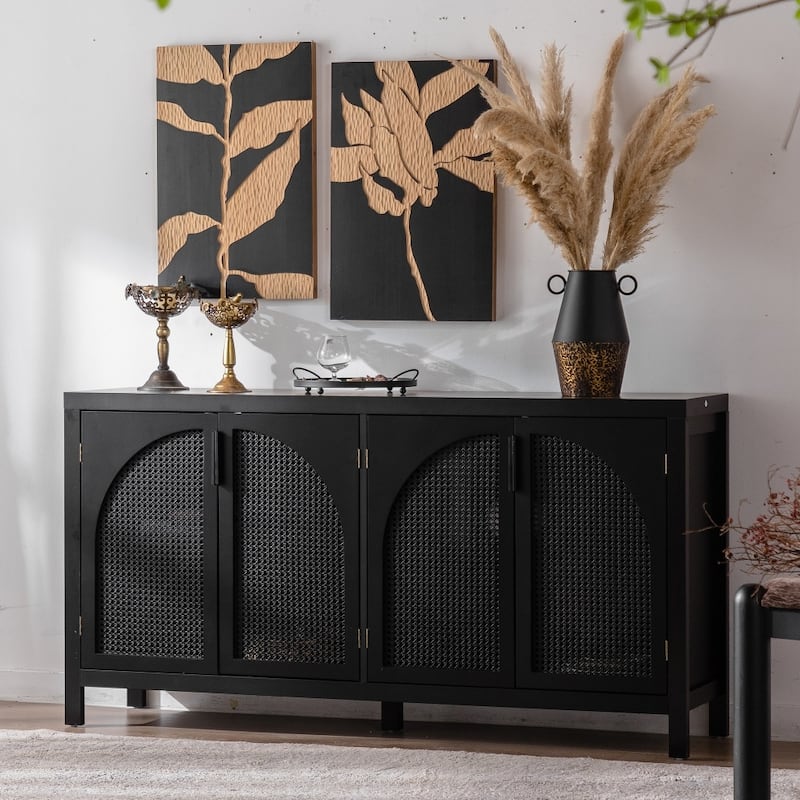 Modern Accent Sideboard Buffet Cabinet with Rattan Doors and Adjustable Internal Shelf