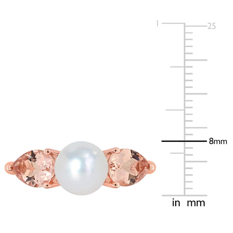Miadora 7-7.5mm Cultured Freshwater Pearl 1 1/2ct TGW Morganite Promise Ring 14k Rose Gold