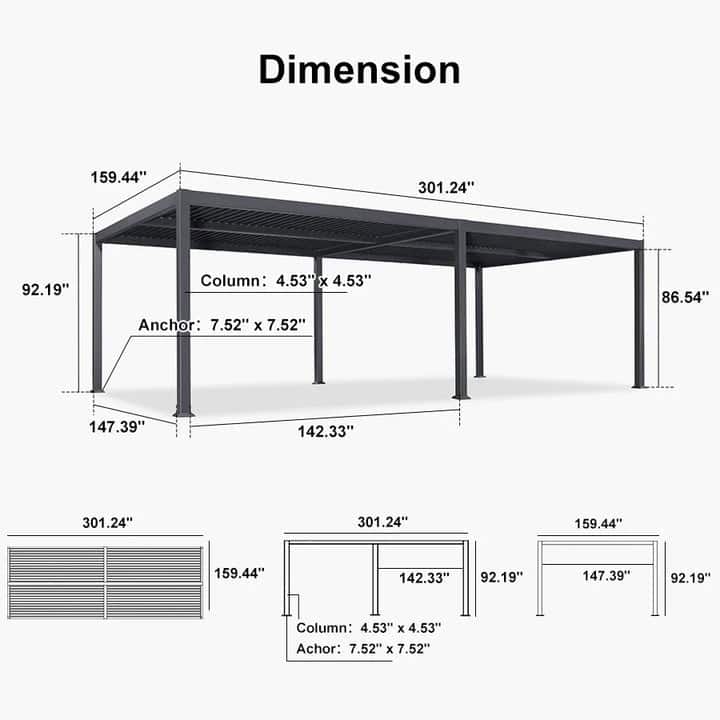 PURPLE LEAF Louvered Pergola Sun Shade Shelter with Adjustable Metal Roof for Patio Hardtop Pergola