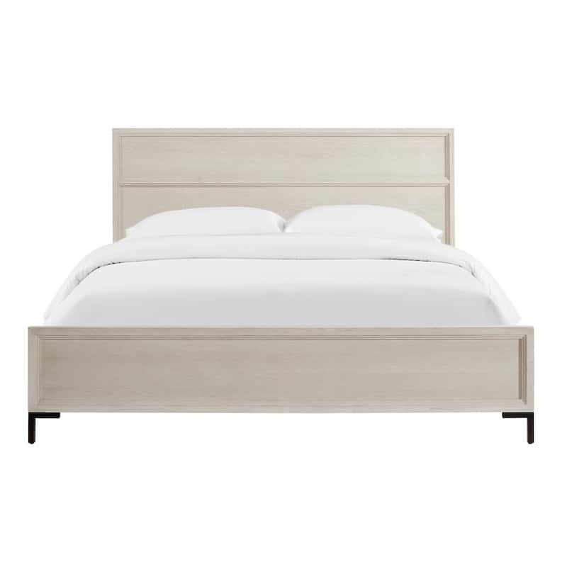 White Panel Bed - Modern Platform Bed with Metal Legs & Levelers