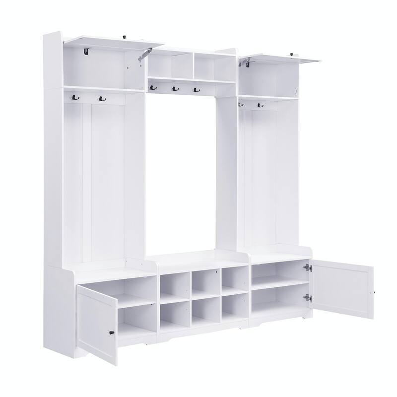 79.1'' Wide Modern Hall Tree with 8 Cubbies, 7 Coat Hooks & Adjustable Shelf