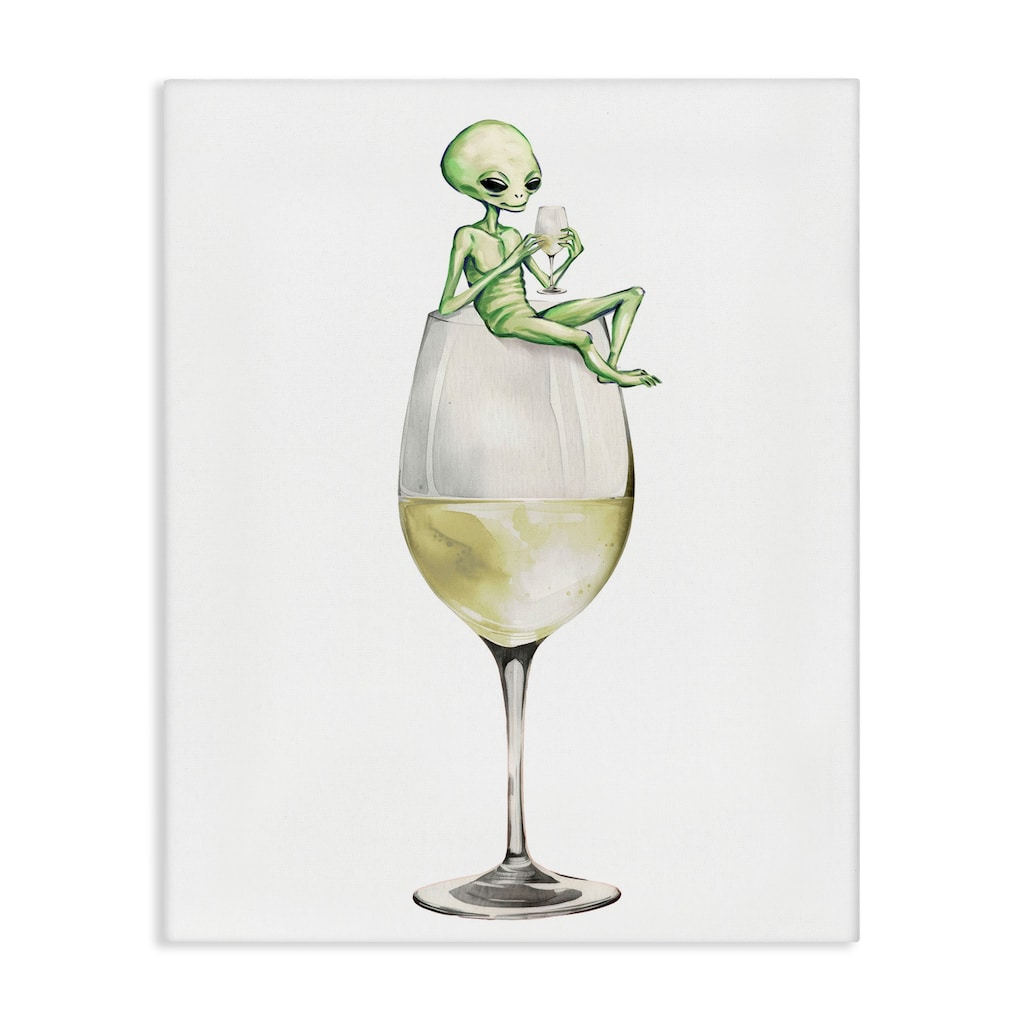 Stupell Alien Perched on Champagne Glass Canvas Wall Art Design By Lil' Rue