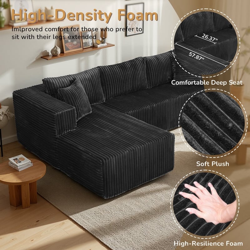 Modular Plush Sofa, All-Foam No Springs, Space-Saving for Living Room