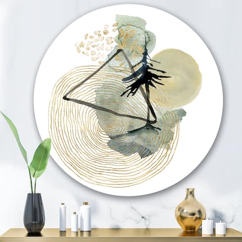 Designart 'Abstract Landscape Of Mountains Moon and Tree' Mid-Century Modern Metal Circle Wall Art
