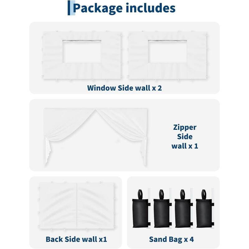 4-Piece Waterproof Replacement Tent Sidewalls, SunWall Panels for 10x10ft Pop Up Canopy (Canopy Tent NOT Included) - N/A