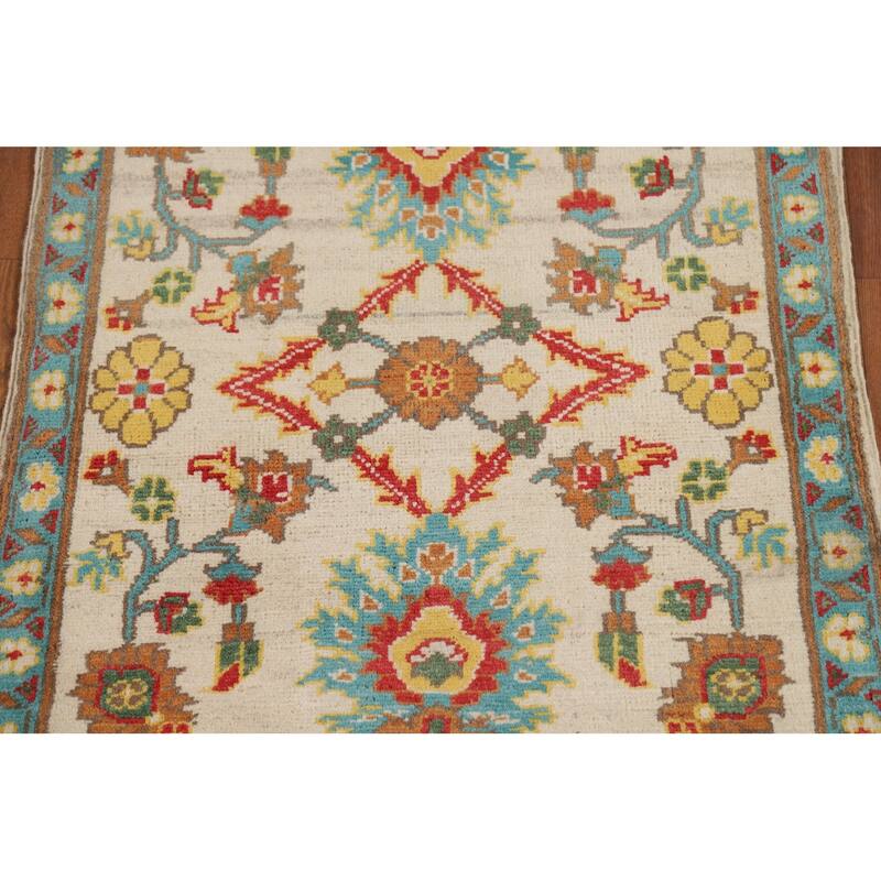 Floral Kazak Oriental Foyer Rug Hand-Knotted Beige Wool Carpet - 2'0" x 3'0"