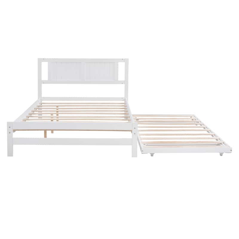 Modern Full Size Pine Wood Platform Bed with Trundle