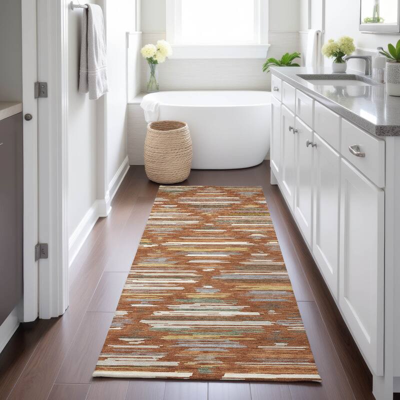 Machine Washable Indoor/ Outdoor Modern Trellis Chantille Rug