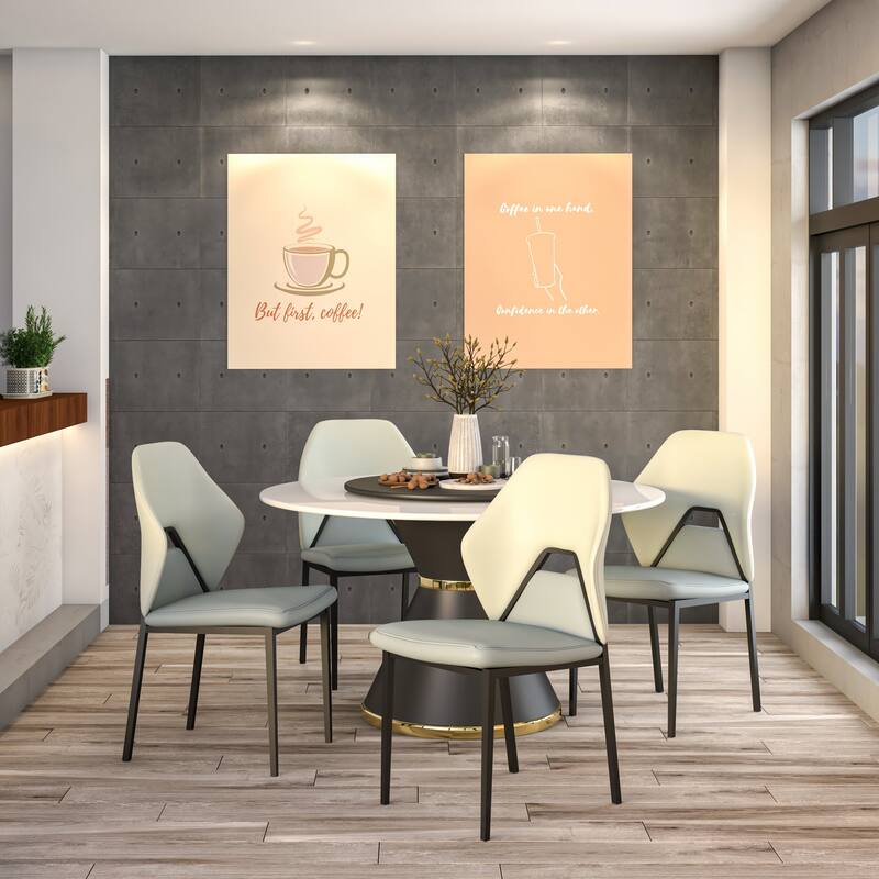 Eclat 2-Piece Leather Dining Chair in Black Iron Modern Accent Kitchen Side Chair
