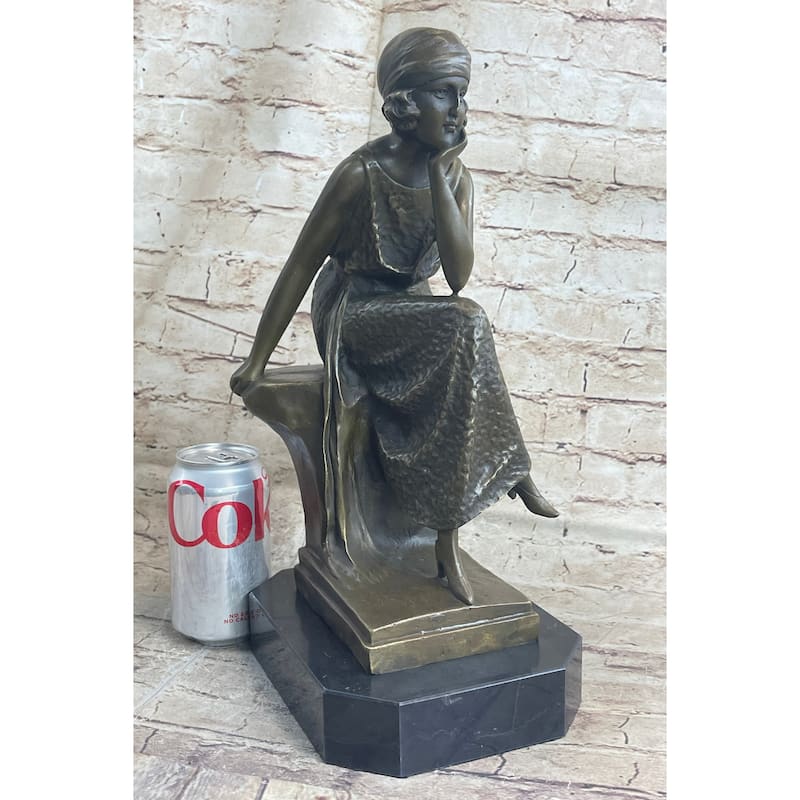 Art Deco Flapper Girl Fashion Model Bronze Metal Statue Sculpture Figurative Art