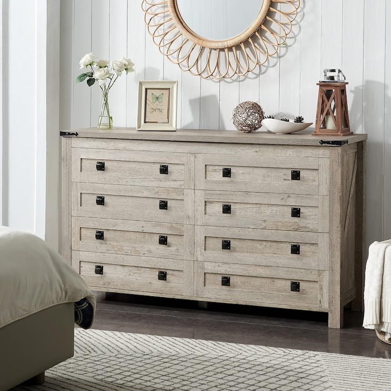 Farmhouse 8 Drawers Wood Dresser Chests, Rustic Chset of Drawers