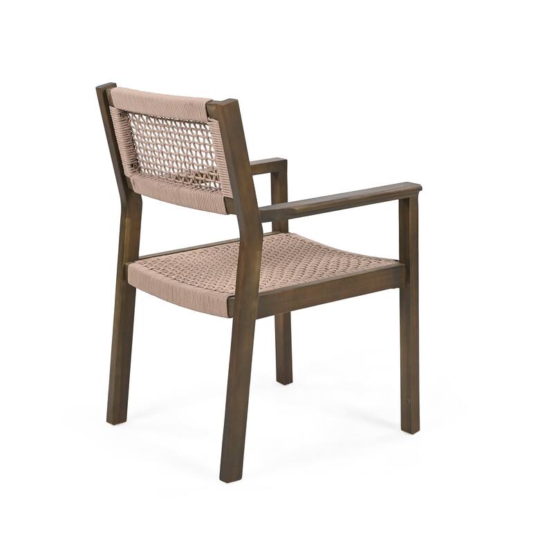 Modern Set of 2 Dining Chairs with Rope-Woven Seat Backrest, Solid Wood Frame for Dining Room Living Room Café and Pub