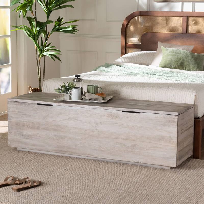 Alvaro Wood Storage Trunk with Hinged Lid - Rectangular Blanket Chest and Bedroom Bench with Spacious Interior