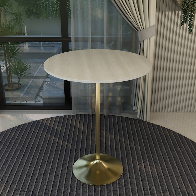 LeisureMod Verve 36" Round Dining Table with MDF Wood TableTop and Brushed Gold Base for Kitchen & Dining Room