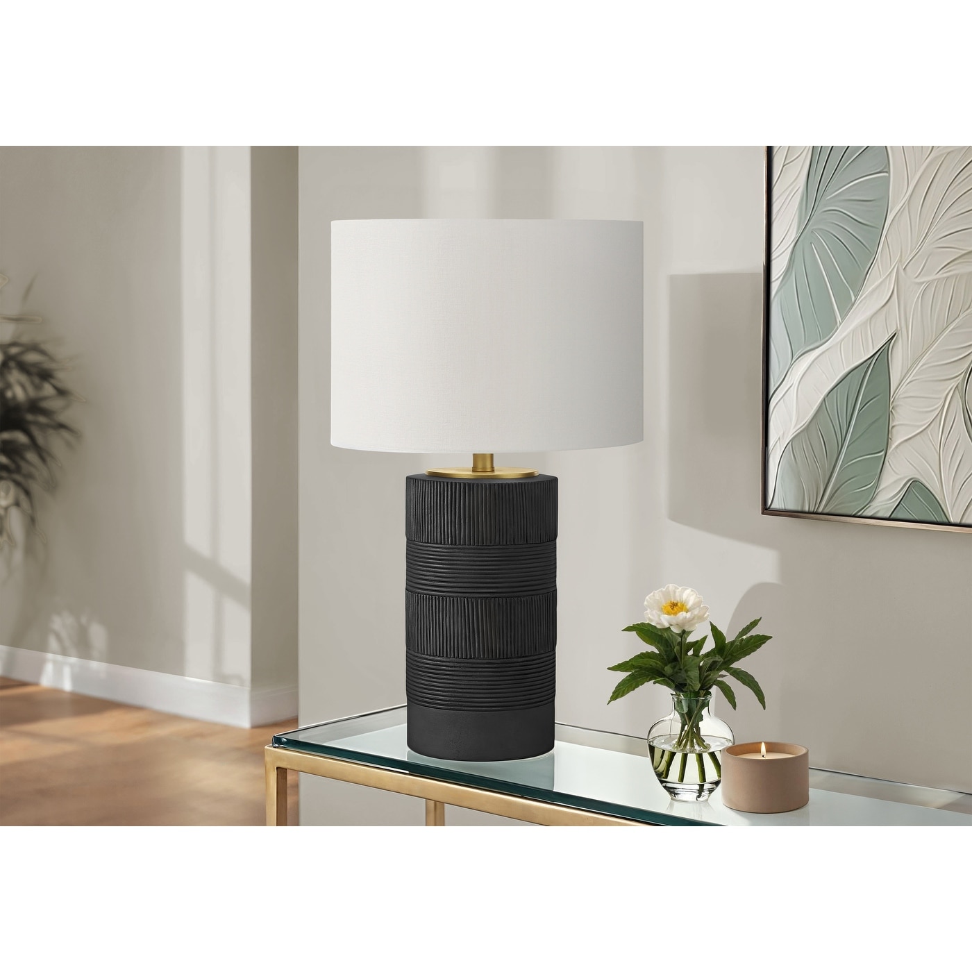 Lighting, 24"h, Table Lamp, Black Resin, Ivory / Cream Shade, Contemporary