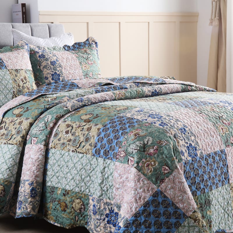 MarCielo 3 Piece Printed Quilt Set Lightweight Bedspread Set B026