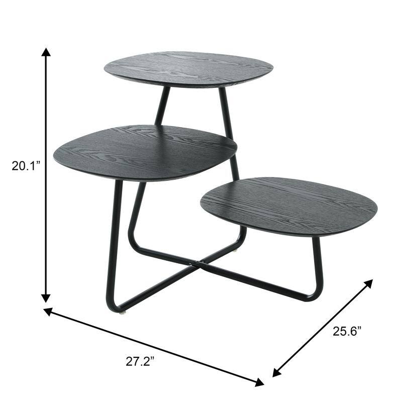 Hazelton Modern Multi Shelves MDF Wood Laminated Top Side Table with Stainless Steel Frame Accent End Tables for Home Decor
