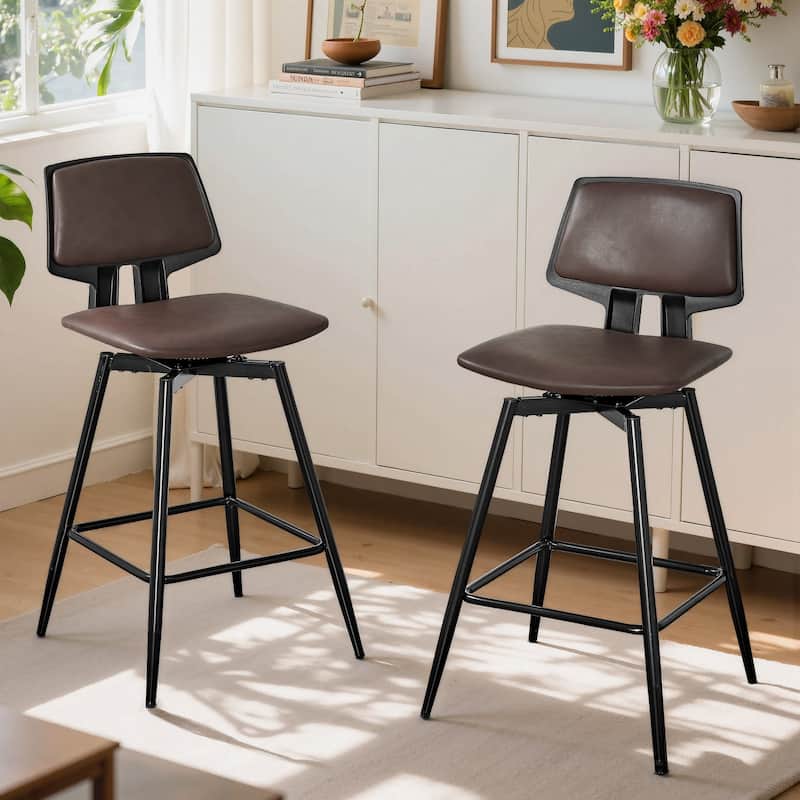 VECELO 2/4-Piece 360° Swivel PU Leather Bar Stools with Footrest Multi-Purpose Space-Saving Bar Stools for Small Apartments - Brown - Set of 2