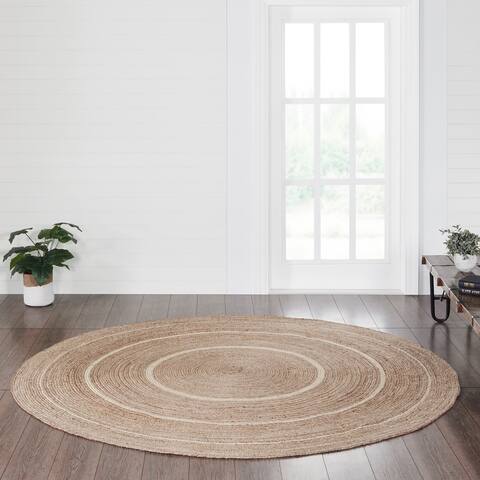 Natural & Creme Jute Rug w/ Pad 8ft Round - 3'6"