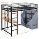 preview thumbnail 66 of 78, Full Size Metal Loft Bed with Workstation Desk, Built-In Shelves, LED Light Strip, Power Outlet & Hanging Wardrobe Storage