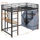 preview thumbnail 44 of 78, Modern Loft Bed with Desk & Wardrobe, Metal Loft Bed Frame with Shelves, USB Power Outlet, LED Light, for Kids Teens Adults