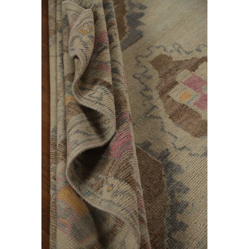 Hand Knotted Oriental 100% Wool Carpet Transitional All-Over Beige & Ivories Oushak Area Rug - 11' 11'' X 8' 8''
