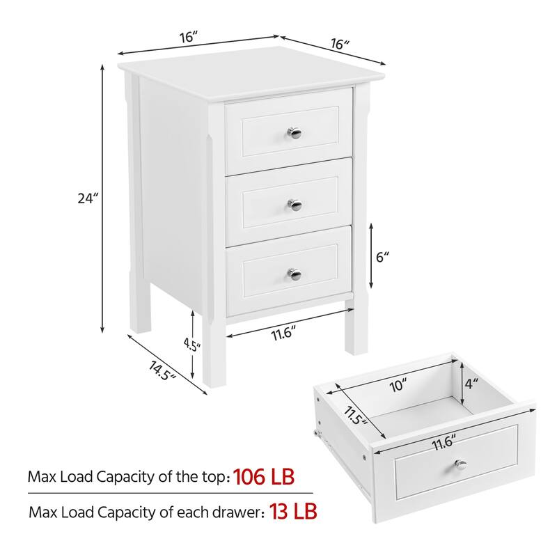 Yaheetech 3-drawer End Table with Charging Station for Bedroom, Hallway, Living Room