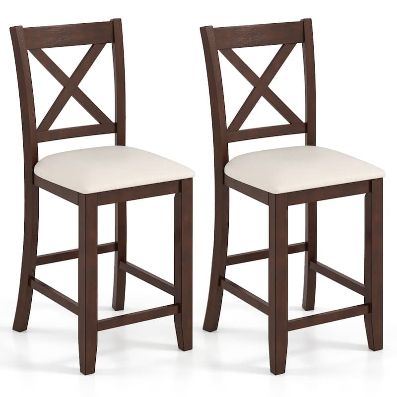 Set of 2 Stylish Walnut Rubber Wood Bar Stools with Cushioned Linen Seats for Kitchen Islands - 15.5" x 19" x 40"