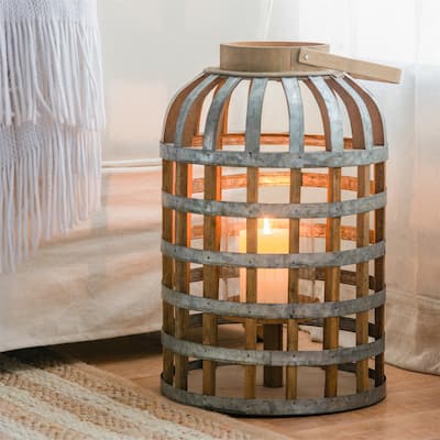 Wooden Decorative Lantern with Handle for Indoor Outdoor