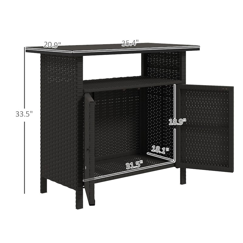 PE Rattan Outdoor Storage Cabinet with Tabletop and Open Shelf - 35.4" L x 20.9" W x 33.5" H