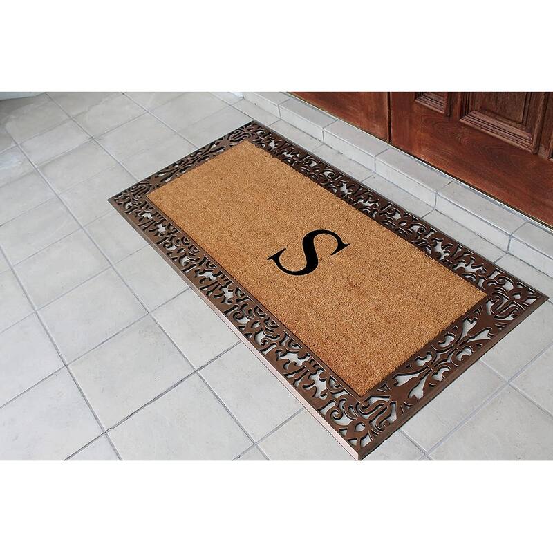 A1HC Natural Coir Monogrammed Door Mat For Front Door, 30"X60", Anti-Shed Treated Durable Doormat for Outdoor Entrance
