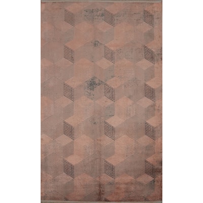Machine Made Oriental Polyester Carpet Modern Geometric Coral Modern Area Rug - 7' 5'' X 5' 2''