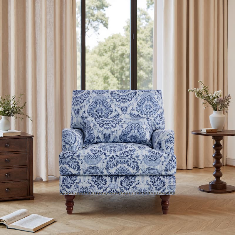 Mid Century Chenille Upholstered Accent Chair with Nailhead Trim