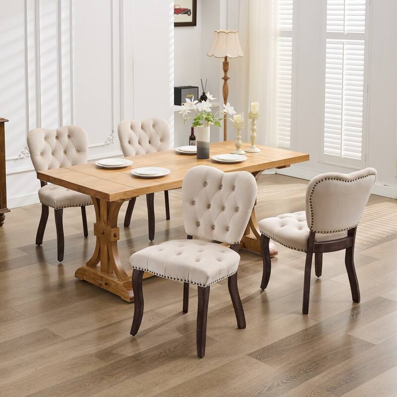 Velvet Dining Chairs Set of 2, Tufted Upholstered Kitchen Chair, Armless Lounge Side Chairs with Solid Wood Legs
