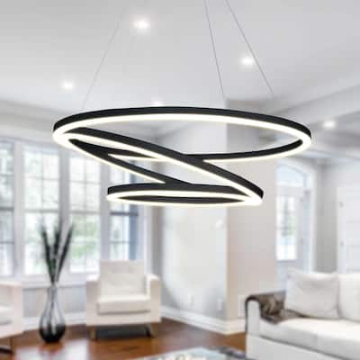 VONN Lighting Tania Trio VMC32500BL 32" ETL Certified Integrated LED Adjustable Chandelier Black - 31.50"L x 31.50"W x 120"H