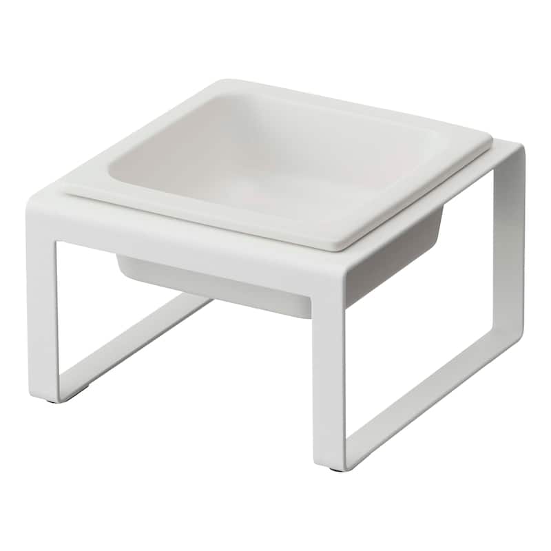 Yamazaki Home Single Pet Food Bowl - Two Styles, Steel and Ceramic, Tall, 1.25 - L 6.1 x W 5.91 x H 3.94 inches