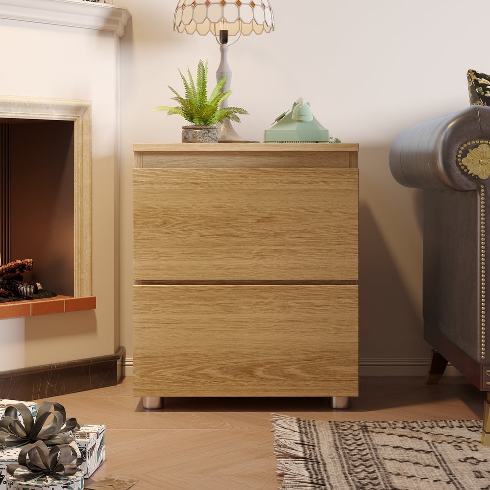 Nightstand Bedside Table Wood 2-Drawer End Table White/Brown