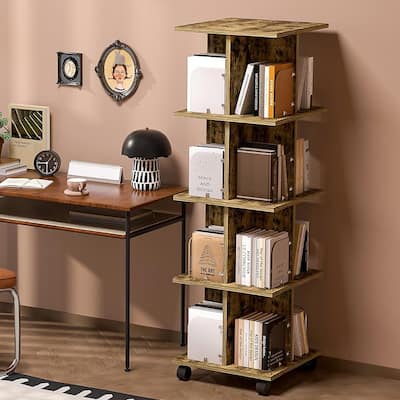 VECELO Bookshelf with Wheels,Storage Bookcase with Wheels for Bedroom, Living Room Home and Office