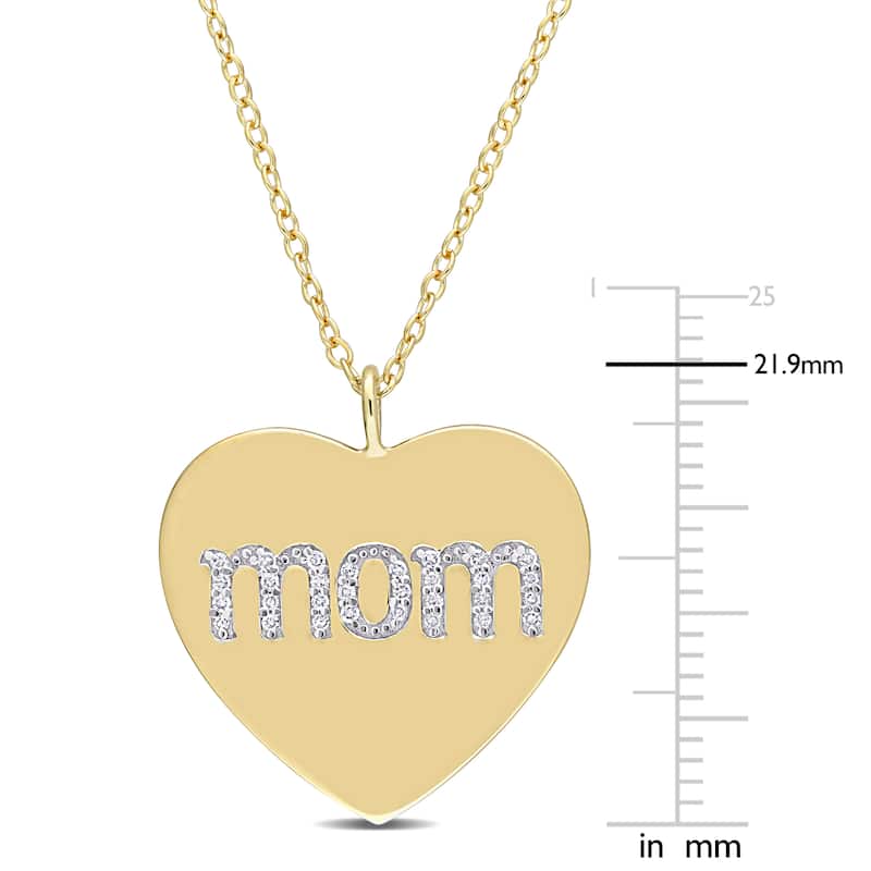 Miadora 1/10ct TDW Diamond Heart "MOM" Engraved Necklace in Yellow Plated Sterling Silver